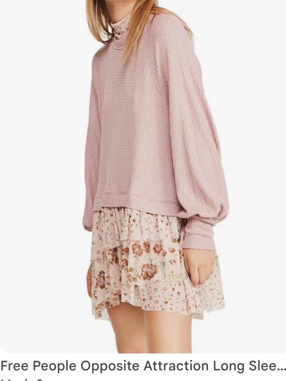 Free People Opposite Attraction Mini Dress Tunic Dusty Mauve Floral Ruffle SZ S - Picture 6 of 15
